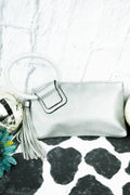 Silver Faux Leather Bangle Clutch