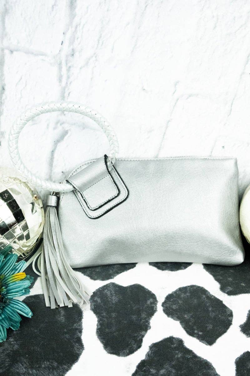 Silver Faux Leather Bangle Clutch