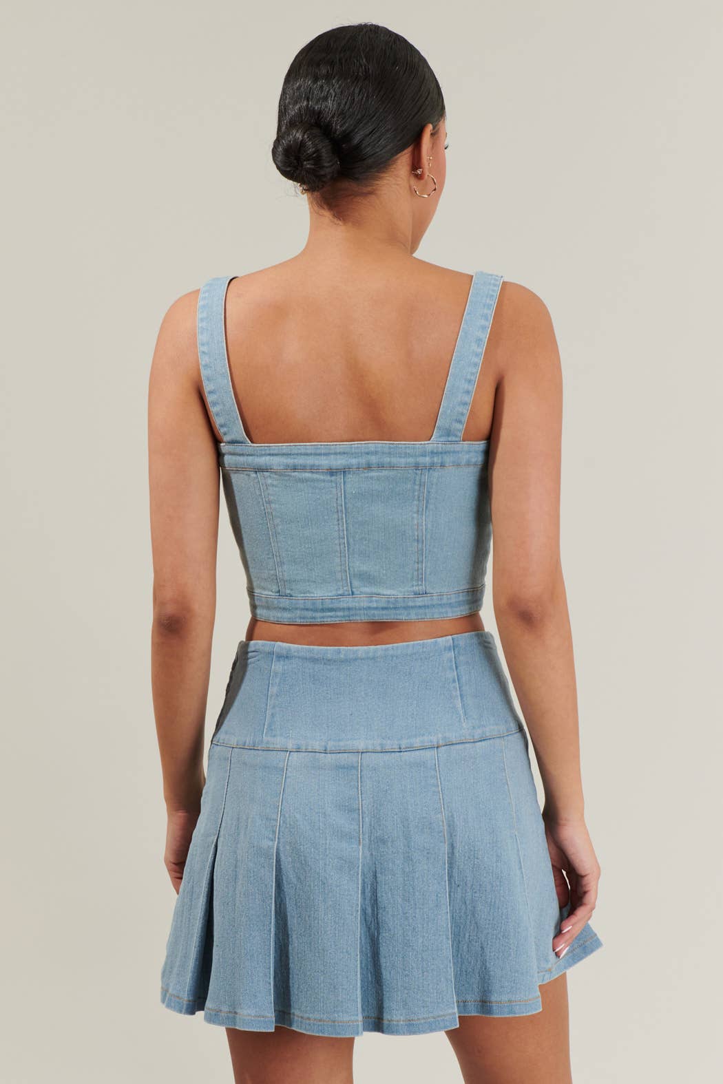 Roslyn Denim Cropped Button Up Top